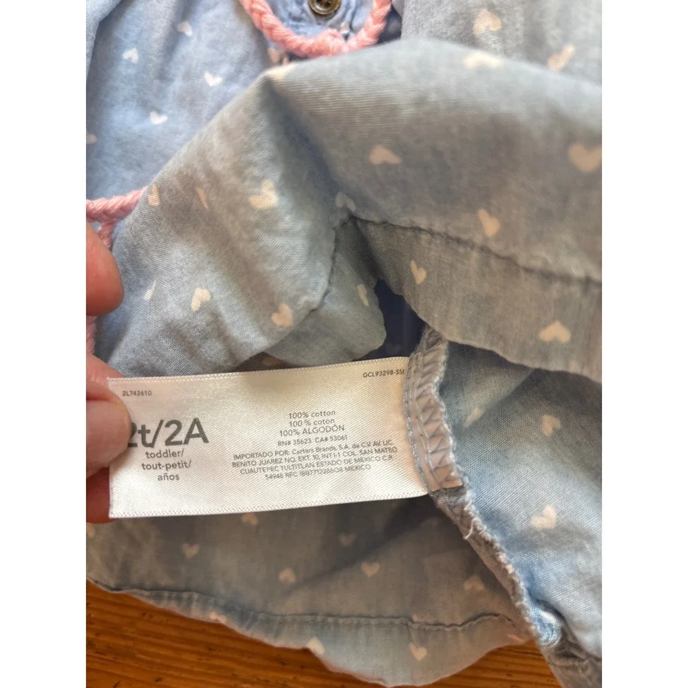 Carter's‎ Shirt Dress Toddler Blue Heart Print Chambray Braided Belt SIZE 2T
